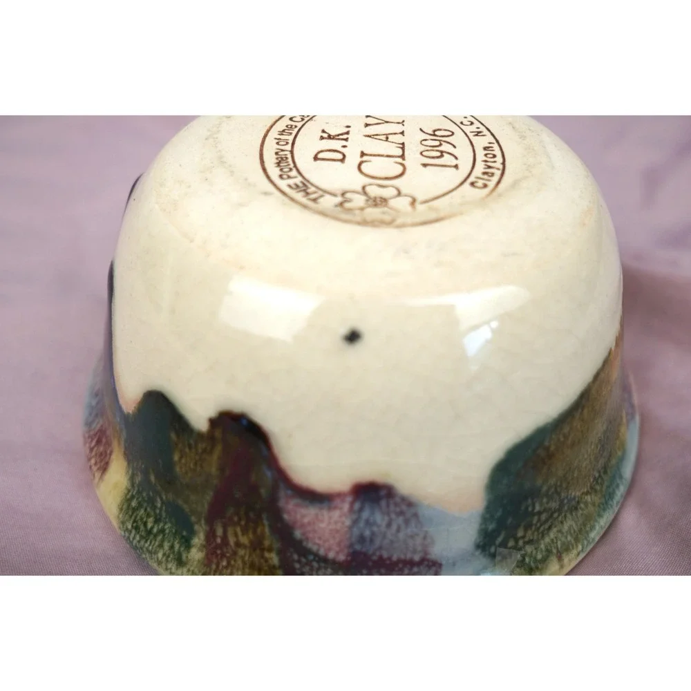 D. K. Clay Hand Thrown Glazed Art Pottery Bowl 1996 paint splatter Multicolor NC